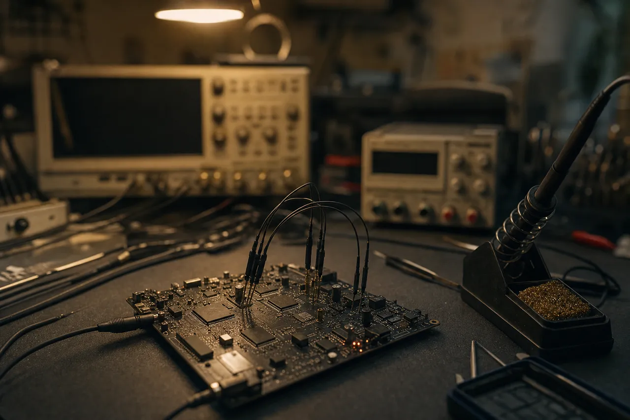 Diagnostics and repair work in progress at the workshop bench.